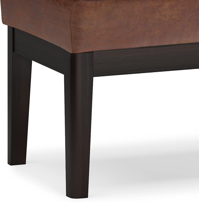 SIMPLIHOME Carlson 45-inch Wide Vegan Faux Leather Ottoman Bench in Distressed Black with Solid Wood Frame for Living Room, Entryway, or Bedroom