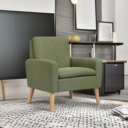 Lohoms Mid Century Accent Chair, Linen Upholstered Green Armchair for Living Room or Bedroom, Comfy Modern Sofa Chair for Guest Room, Reading Nook, or Waiting Area