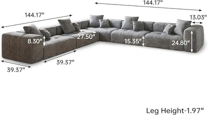 WJShome Oversized Modular Sectional Sofa, V Shaped Couch with Ottoman,Sectional Couches for Living Room,Large Linen Deep Seat with Pillow Couches for Home,Spacious Space,Gray