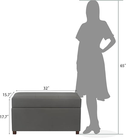 Asense Storage Ottoman Bench –32 Inch Stylish Compact Design with Storage, Extra Seating & Modern Leather Appeal for Living Room, Bedroom, Entryway， Slate Gray