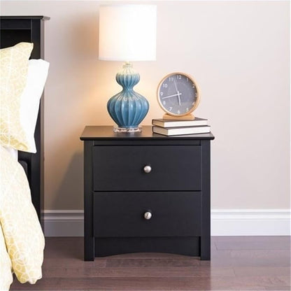 Prepac Sonoma Traditional Nightstand Side Table with 2 Drawers, Functional 2-Drawer Bedside Table 16" D x 23.25" W x 21.75" H, Black, BDC-2422