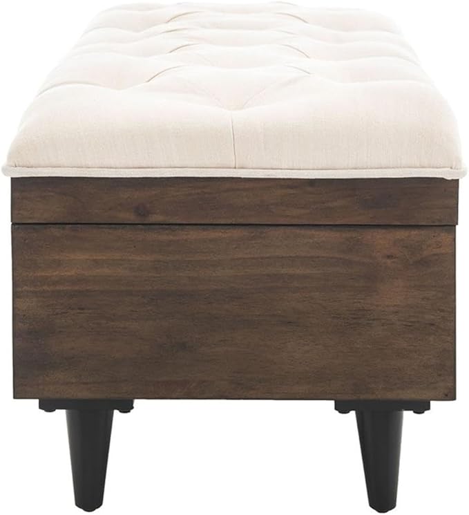 Safavieh Home Collection Liam Light Beige and Dark Oak Tufted Cocktail Ottoman