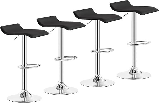 VECELO Bar Stools Set of 4, Armless Adjustable Swivel Barstools, Modern Backless Counter Height Stools for Kitchen, Island, Bar, Black
