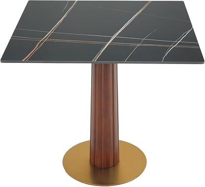 Sintered Stone Square Office Table - Meeting Desk for Small Offices (Dark Brown Leg and Black Top, 1 Table Only)