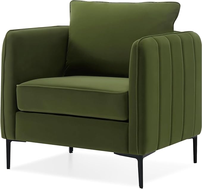 Velvet Accent Chairs Set of 2, Comfy Upholstered Single Sofa Chair Mid-Century Modern Armchair with Thick Cushion and Wood Frame Side Chair for Living Room Bedroom Apartment (Green)