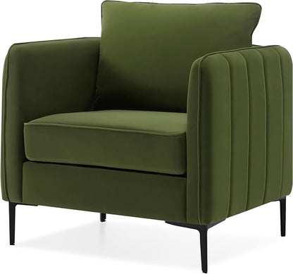 Velvet Accent Chairs Set of 2, Comfy Upholstered Single Sofa Chair Mid-Century Modern Armchair with Thick Cushion and Wood Frame Side Chair for Living Room Bedroom Apartment (Green)