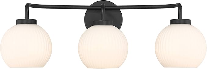 Possini Euro Design Nadia 24" High Modern 3 Light Bathroom Vanity Wall Lamp Light Fixture Mount Over The Sink Mirror Hardwired Cordless Black Milk Glass Shade