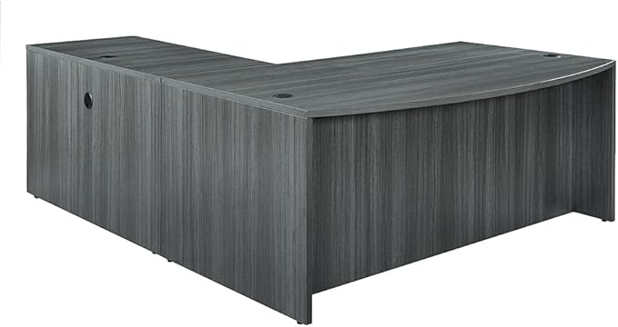 nbf signature series at Work Bowfront Reversible L Shaped Desk with Hutch - Ergonomic Computer Desk with Storage Drawers - Ideal for Office - 88.58" D x 70.87" W x 28.94" H, Espresso Laminate