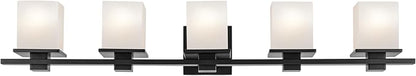 KICHLER Tully 40.25" 5-Light Vanity Light with Satin Etched Cased Opal Glass in Black for Over a Vanity, Soft Modern Style, (40.25" x 6.5" x 7"), 45193BK