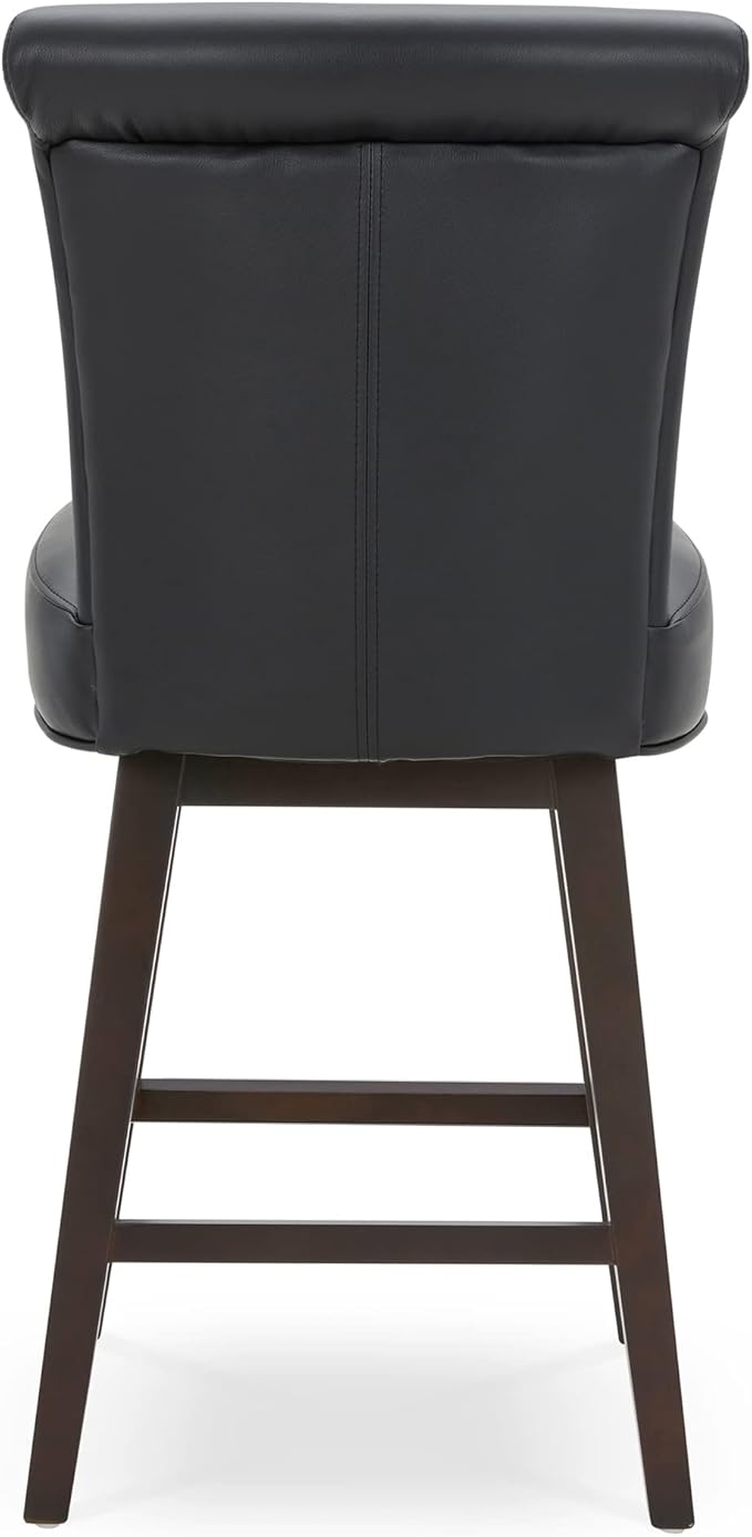 CHITA 26 Inch Counter Height Swivel Bar Stools Set of 4, FSC Certified Modern Upholstered Faux Leather Swivel Barstool Chair with Back, Black