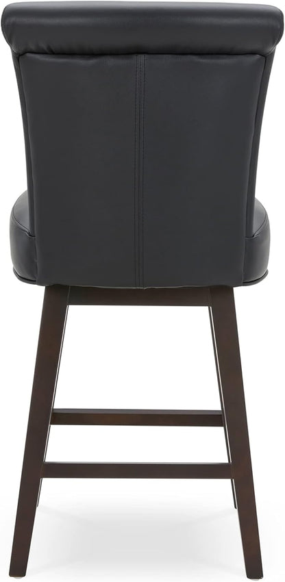CHITA 26 Inch Counter Height Swivel Bar Stools Set of 4, FSC Certified Modern Upholstered Faux Leather Swivel Barstool Chair with Back, Black