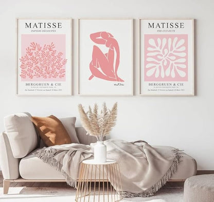 HesenDot Matisse Art wall Décor Set of 3,Unframed Blush & Salmon Pink wall art,Truly Quality Canvas Prints for 12x16in,Art poster decoration for kitchen, bathroom,living room,bedroom