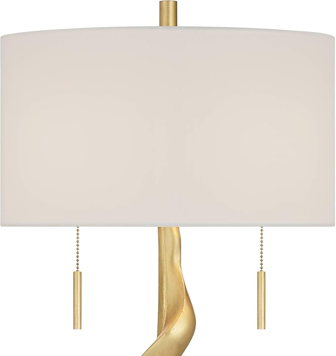 Possini Euro Design Montrose 31 3/4" Tall Sculpture Large Modern Glam Luxury End Table Lamp Pull Chain Gold Finish Marble Single Off-White Shade Living Room Bedroom Bedside Nightstand House Office