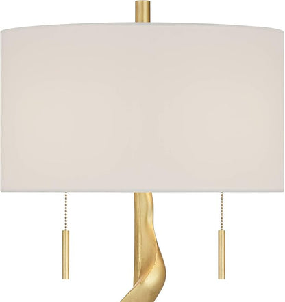 Possini Euro Design Montrose 31 3/4" Tall Sculpture Large Modern Glam Luxury End Table Lamp Pull Chain Gold Finish Marble Single Off-White Shade Living Room Bedroom Bedside Nightstand House Office