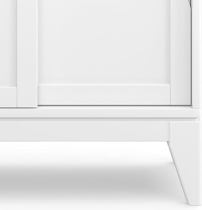 SIMPLIHOME Harper Storage Cabinet - 30 inch Wide Solid Hardwood 2-Shelf Low Console Cabinet in White, Mid-Century Modern Cupboard for Living Room with Sliding Doors and Adjustable Shelves