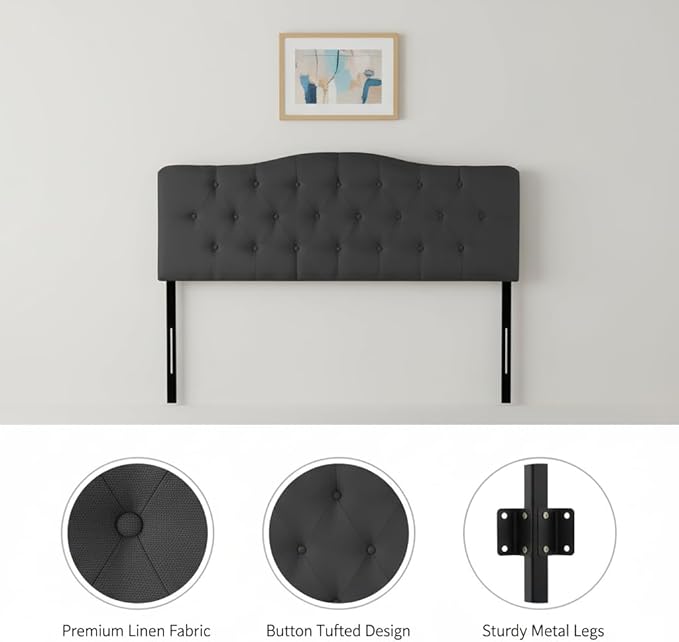 Naomi Home Cassandra Queen Tufted Headboard, Upholstered in Durable Linen Fabric – Premium Foam Cushioning, Adjustable Height, Floating Wall or Bed Frame Mount, Compatible with Adjustable Beds