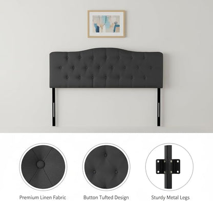 Naomi Home Cassandra Queen Tufted Headboard, Upholstered in Durable Linen Fabric – Premium Foam Cushioning, Adjustable Height, Floating Wall or Bed Frame Mount, Compatible with Adjustable Beds