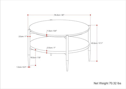 SIMPLIHOME Wagner Coffee Table - 30 inch Wide Solid Acacia Wood and Genuine Marble Round Living Room Table in White and Natural, Mid-Century Modern Table for Family Room with Gold Metal Base and Legs
