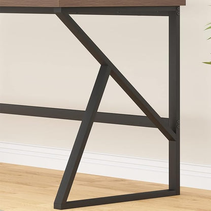 HSH Large Computer Desk, Industrial Modern Home Office Desk, Wooden and Metal PC Desk for Work Writing Study Gaming Bedroom, Farmhouse Vintage Computer Table Executive Workstation, Rustic Oak 60 Inch