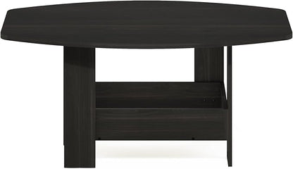 Furinno Simple Design Coffee Table, 2-Tier Modern Coffee Table with Lower Shelf, Round Corner Side Table, for Living Room, Bedroom, Home Office, Espresso