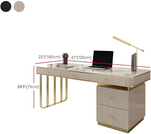 RUNNUP Stone top Computer Desk with 5 Drawers, Rectangular Home Computer Desk Writing Desk, Modern Executive Desk, Without Chairs, Khaki, 47.5" L x 23.5" W x 29.5" H