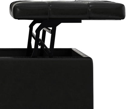 SIMPLIHOME Harrison Large Coffee Table Storage Ottoman - 40 inch Wide Upholstered Vegan Leather Square Lift-Top Ottoman in Midnight Black, Transitional Bench for Living Room with Sturdy Base