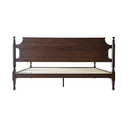 King Size Solid Wood Platform Bed Frame with Headboard & Footboard, 12 Strong Slats Base, Central Metal Legs, No Box Spring Needed, Easy Assembly, Anti-Noise & Slip-Free, Dark Roast Oak Finish, ROK-32