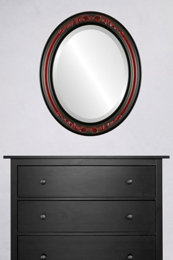 OVALCREST Oval Beveled Wall Mirror for Home Decor - Florence Style - Vintage Cherry - 32" x 26"