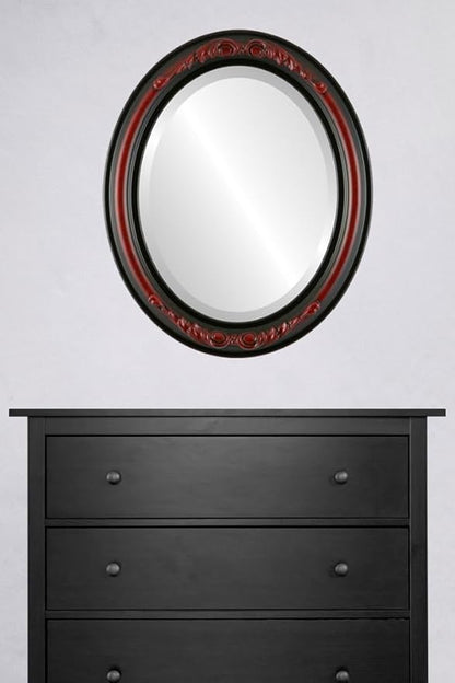 OVALCREST Oval Beveled Wall Mirror for Home Decor - Florence Style - Vintage Cherry - 32" x 26"