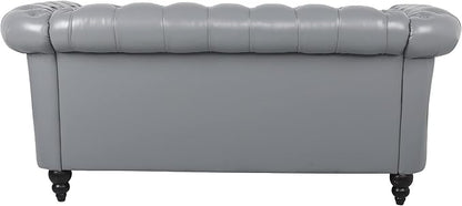 LEVNARY Leather Sofa, Chesterfield Tufted Upholstered 2 Seater Couch, Modern Loveseat Couch Classic Furniture for Living Room Bedroom (Gray)