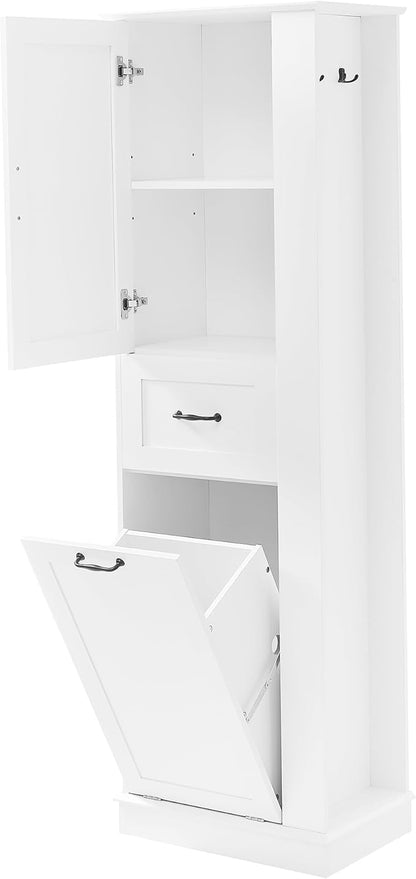Tall Storage Cabinet, Multi-Use Bathroom Floor Freestanding Storage Cabinet with One Drawer, Adjustable Shelf, and One Tilt-Out Compartment for Bathroom, Office, Living Room, White
