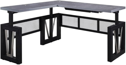 NBF Reversible L-Shaped Executive Office Desk - Height Adjustable Electric Standing Computer Desk with Steel Frame - Modern Desk with Grommet Holes - 78" D x 49.5" H Work Desk for Home (Black, Tan)