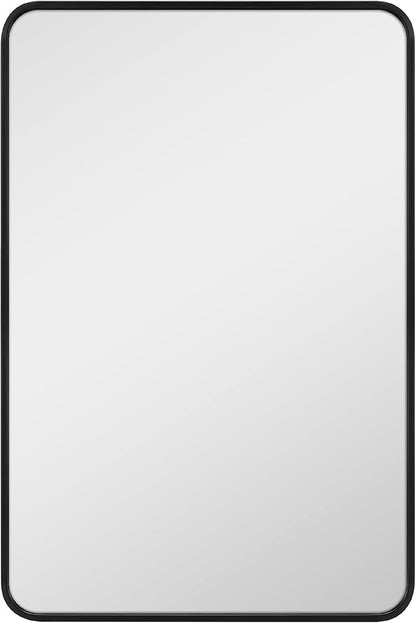 MCS Master & Co. Modern Metal Large Wall Mirror, Minimalist Home Decor Rectangle Mirror with Rounded Corners for Living Room, Bedroom, or Bathroom, 24 by 36 Inch, Black