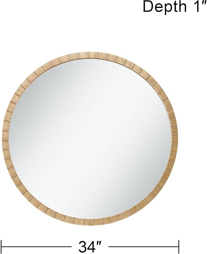 Uttermost Gracia Round Vanity Decorative Wall Mirror Modern Glam Gleaming Warm Gold Leaf Tiled Iron Frame 34" Wide Decor for Bathroom Bedroom Living Room Home House Office Entryway