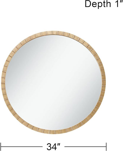 Uttermost Gracia Round Vanity Decorative Wall Mirror Modern Glam Gleaming Warm Gold Leaf Tiled Iron Frame 34" Wide Decor for Bathroom Bedroom Living Room Home House Office Entryway