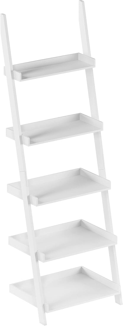 Lavish Home Bookshelf - 5-Tier Ladder Shelf with Leaning Look - Bookcase for Home Decor and Office Storage - Freestanding Book Shelves (White)