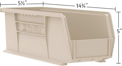 Akro-Mils 30234 AkroBins Plastic Storage Bins, Space-Saving Stackable Bins for Garage, Pantry, Craft Organization, 15" x 5" x 5", Red, 12-Pack