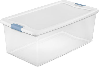 Sterilite 12-Pack Latching Box, Under Bed Storage Bins with Lids, Clear Plastic, 106 Quart - Heavy-Duty Organizing Containers for Closet, Bathroom, and Office