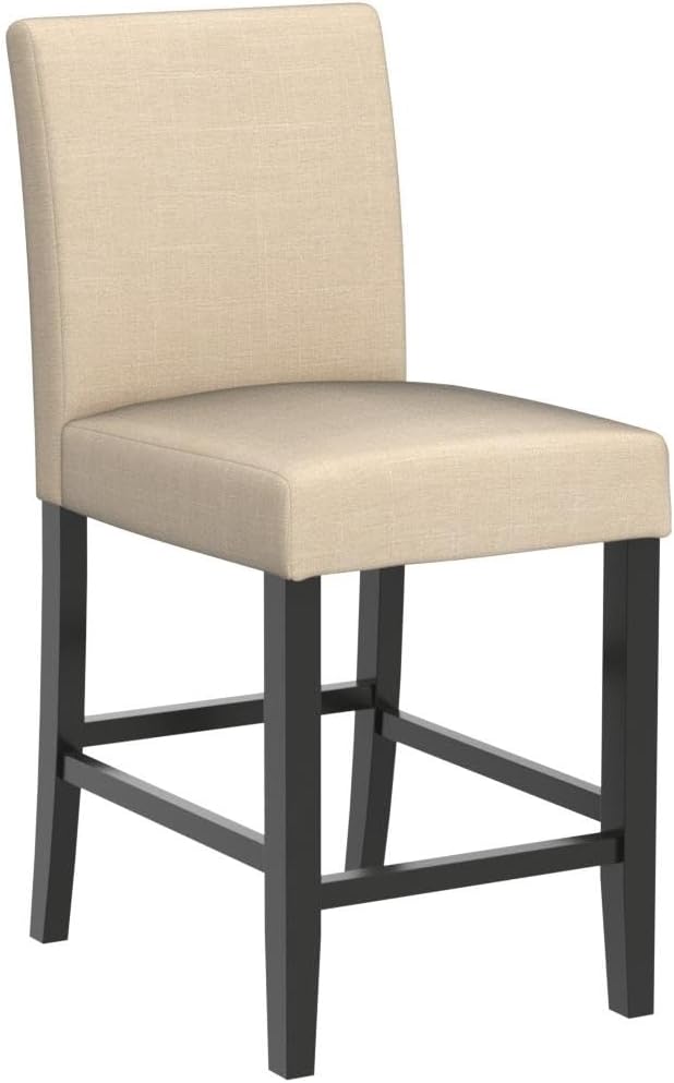 LSSPAID Bar Stools Set of 2, 24.8 Inch Upholstered Fabric Counter Height Stools, Modern Kitchen Island Wood Bar Chairs Barstools with Backrest and Solid Wood Legs, Beige