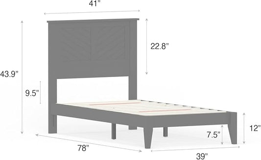 Serene Farmhouse Style Wood Bed in Twin Size with Chevron Scoring Headboard, Coastal Modern Design, Sturdy, Easy Assembly, Ample Underbed Storage, Black Finish