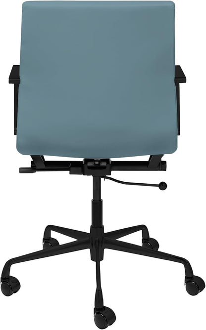Laura Davidson Furniture SOHO II Padded Management Office Chair - Mid Back Desk Chair with Arm Rest, Swivel & Cushion Availability, Made of Faux Leather, Coastal Blue with Black Frame, Computer Chair
