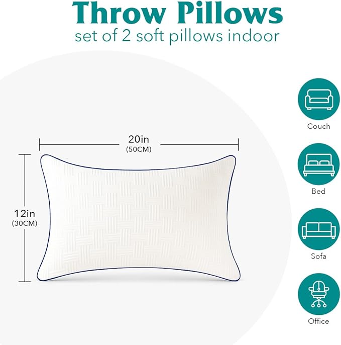 Oubonun 12x20 Pillow Inserts Set of 2 - Square Decorative Throw Pillows for Couch Bed Sofa Living Room Down Alternative Polyester Filling 12 x 20 Inch Insert(Beige)