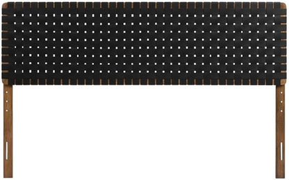 Pemberly Row Weave Vegan Leather King Headboard in Walnut Black