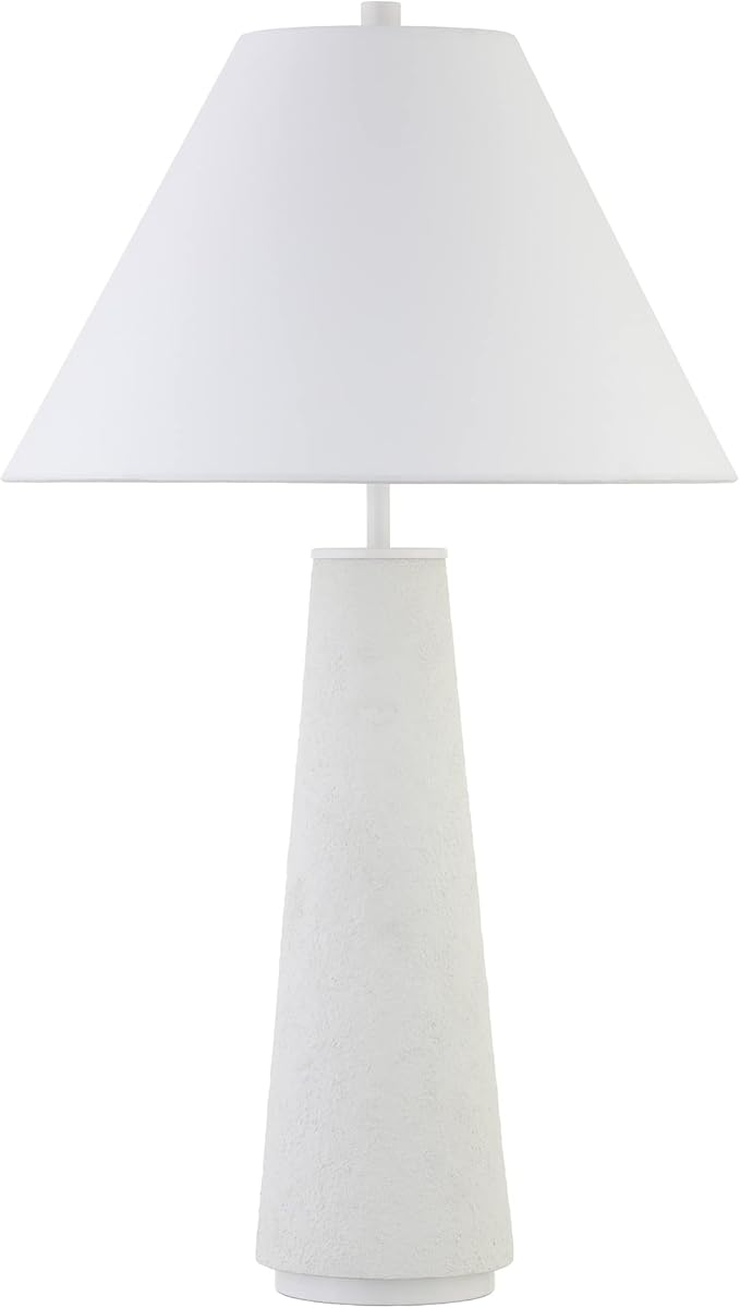Henn&Hart 27.5'' Transitional 1-Light Table Lamp with Tapered Ceramic Base and White Fabric Cone Shade for Living Room, Bedroom, or Office, Matte White