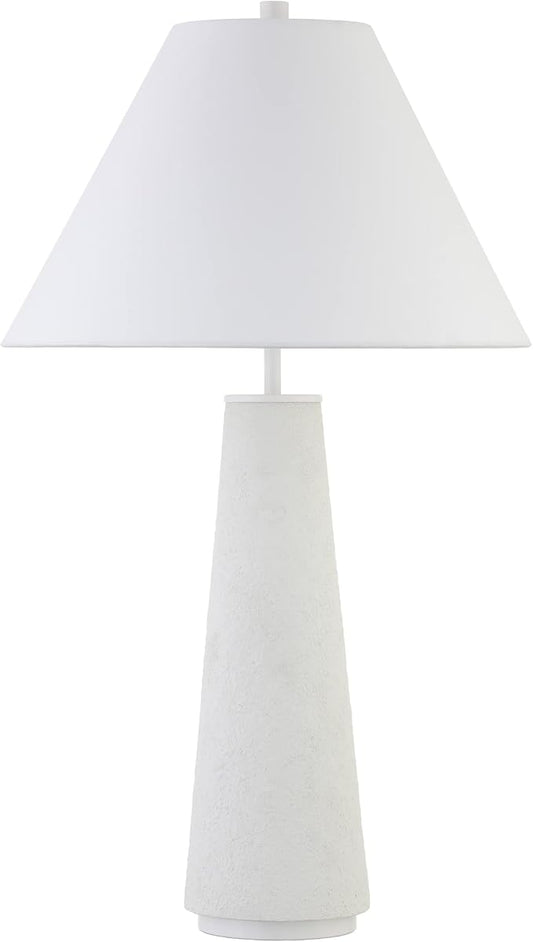 Henn&Hart 27.5'' Transitional 1-Light Table Lamp with Tapered Ceramic Base and White Fabric Cone Shade for Living Room, Bedroom, or Office, Matte White