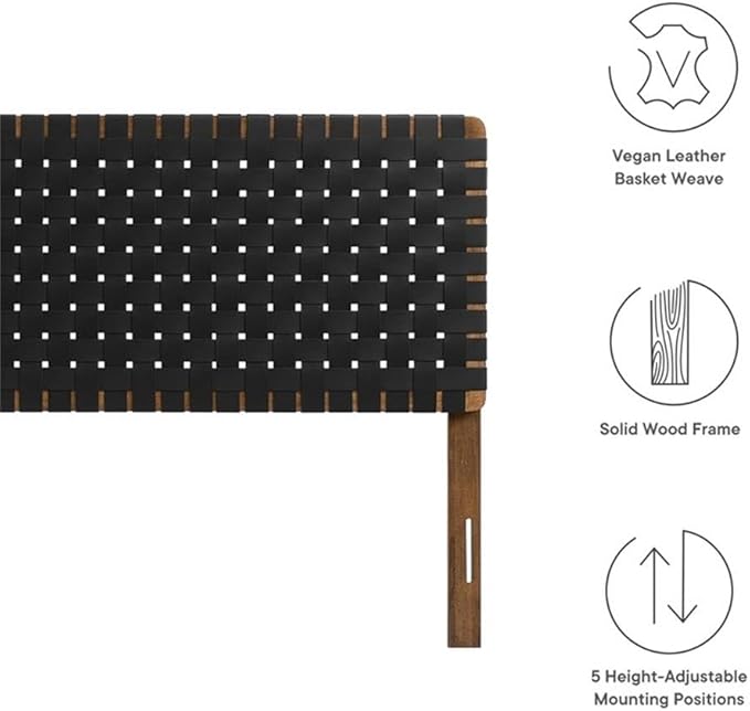 Pemberly Row Weave Vegan Leather King Headboard in Walnut Black