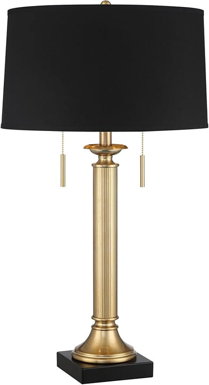 Possini Euro Design Wynne 30" Tall Traditional Glam Table Lamp with USB Ports A+C Charging Warm Gold Metal Black Drum Shade for Living Room Bedroom House Bedside Nightstand Office Reading Family