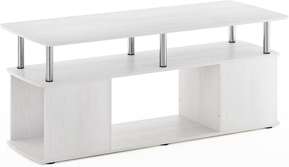 Furinno Jaya Coffee Table, Rectangle Modern Coffee Table with Open Shelf, Side Table with Side Storage, for Living Room, Bedroom, Home Office, White Oak/Stainless Steel