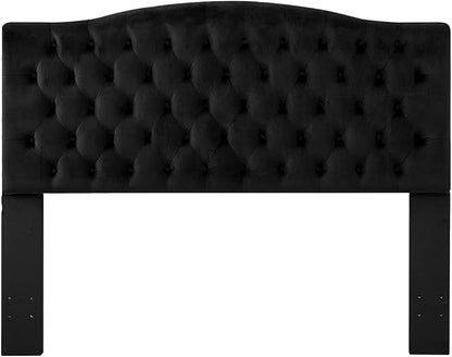 24KF Upholstered Tufted Button Velvet Headboard,Comfortable Fashional Headboard Queen/Full Size,Black