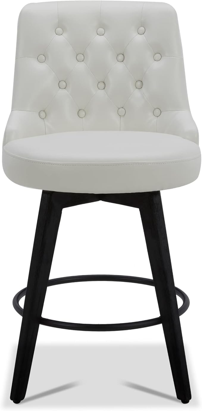 Watson & Whitely Counter Height Bar Stools, Faux Leather Upholstered Modern Swivel Barstool with Back, Solid Wood Legs, 26" H Seat, White